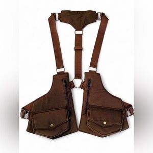 Lakhays Mens Steampunk Zip Pocket Canvas Vest Bag in Brown